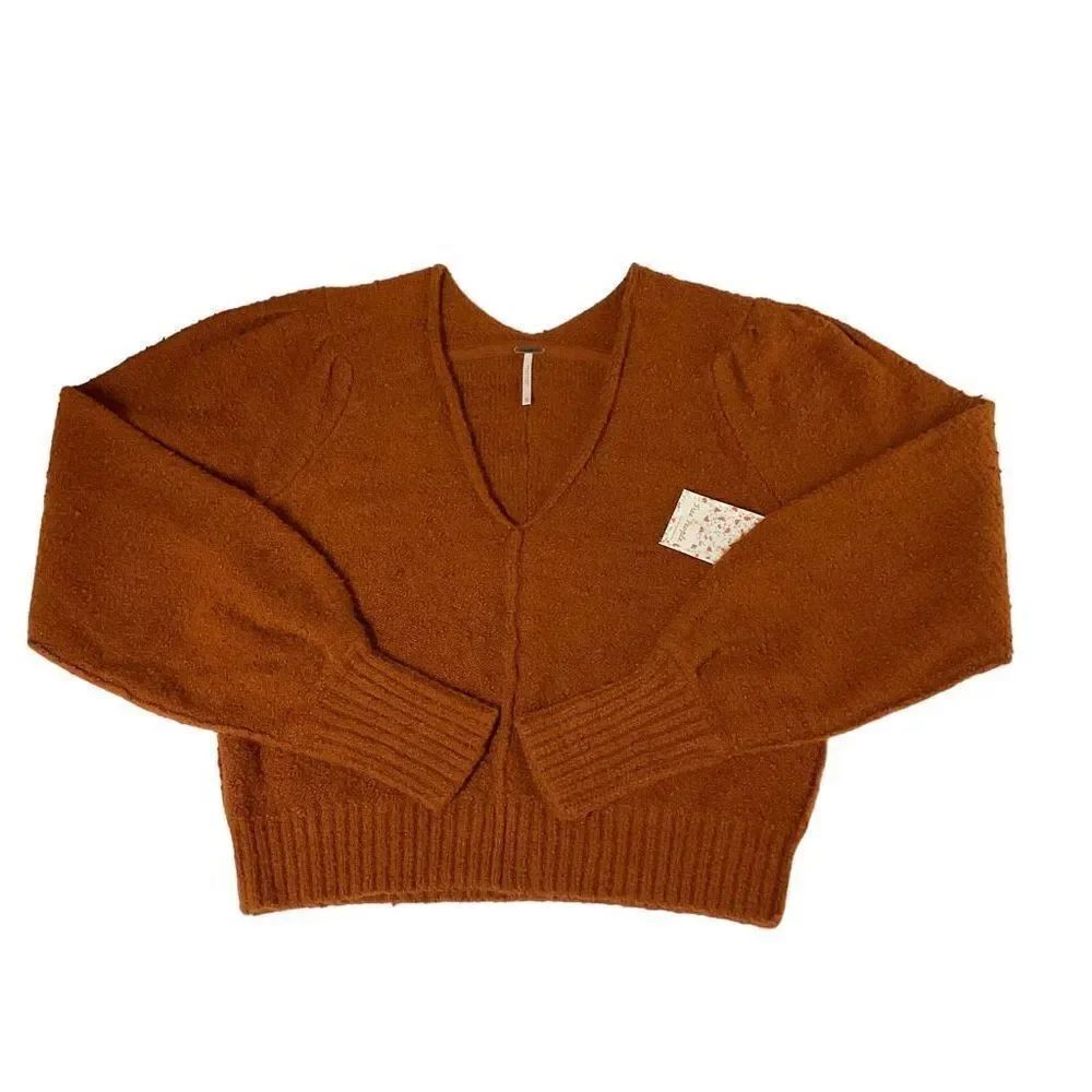 Free People Sweater Reverie Cropped V-Neck Burnt Butter Rust Brown Women XS - Picture 13 of 15